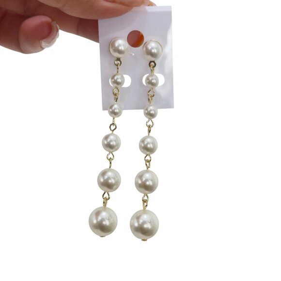 NEW Gold Filled Elegant Cascading Faux Pearl Drop Earrings - Picture 6 of 10